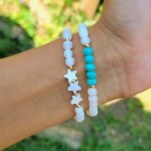 Handmade Turquoise Gold Shell Star White Frosted Bead Bracelet